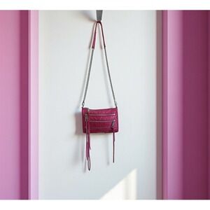 REBECCA MINKOFF Four-Zip Crossbody‎ Handbag Pink Leather Tassel Bag